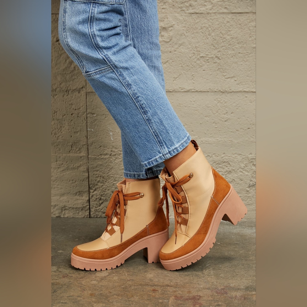 East Lion Corp Designer Lace Up Lug Booties